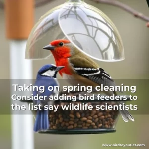 Artistic representation for Taking on spring cleaning Consider adding bird feeders to the list say wildlife scientists